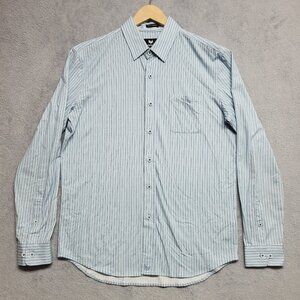 Butter Cloth Shirt Men Medium Blue Stripe Regular Fit Icy Cotton Business Casual